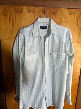 Vintage Rock Creek Ranch Pearl Snap Western Shirt Light Blue Tonally Striped